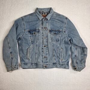 Vtg Levi's 90's Denim Trucker Jacket Medium Red Tag Flannel Lined